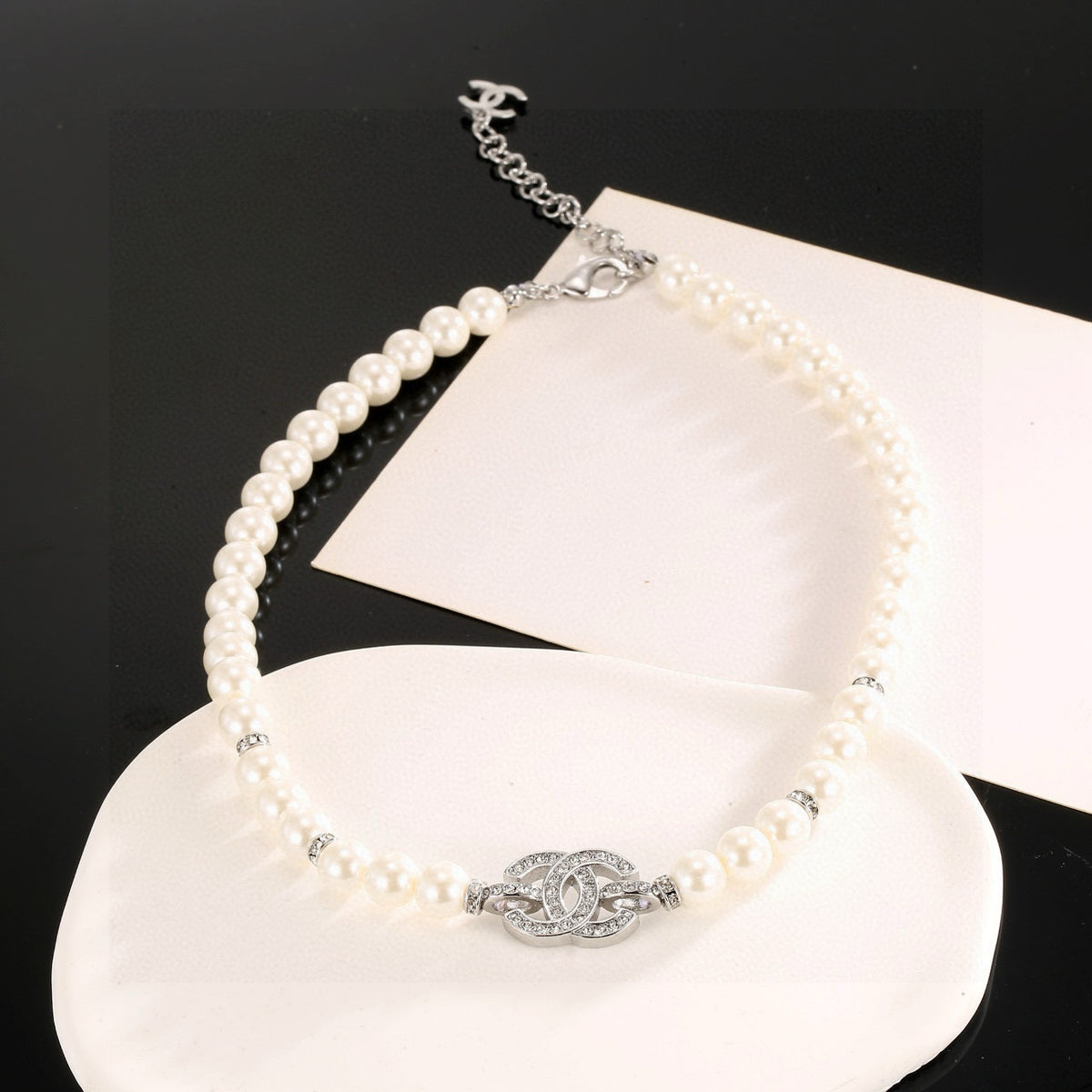 CHANEL Pearl Crystal Double-C Necklace