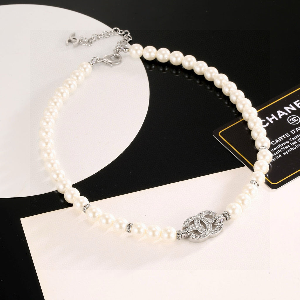 CHANEL Pearl Crystal Double-C Necklace