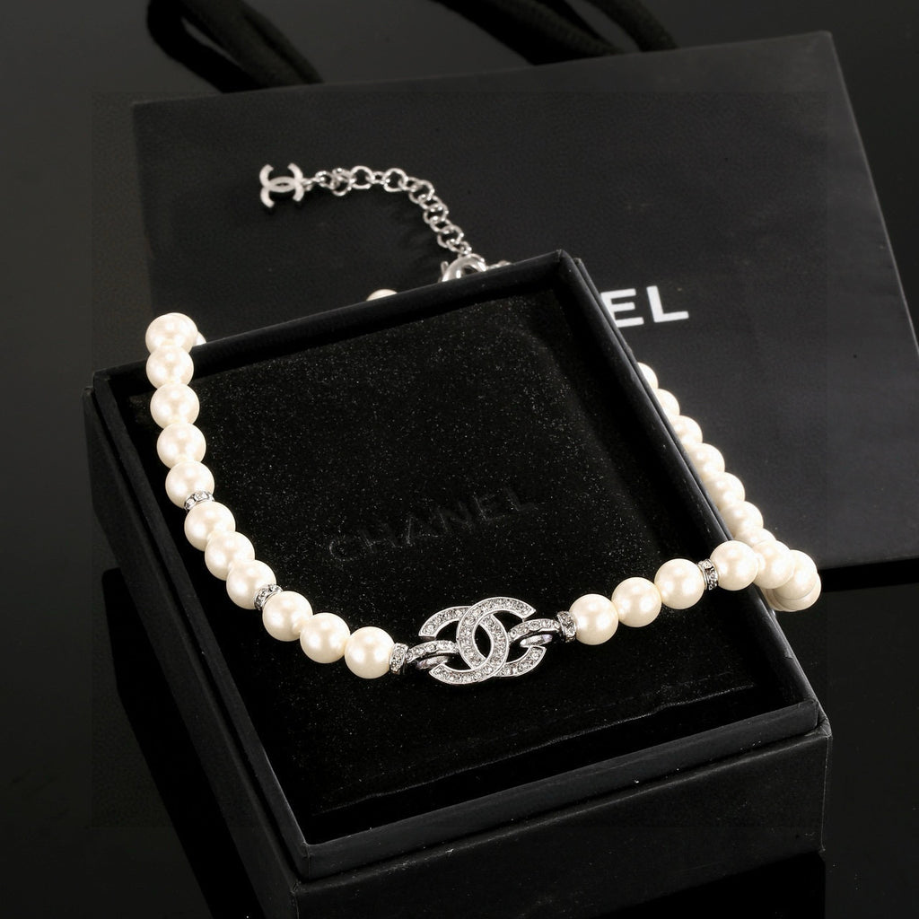 CHANEL Pearl Crystal Double-C Necklace