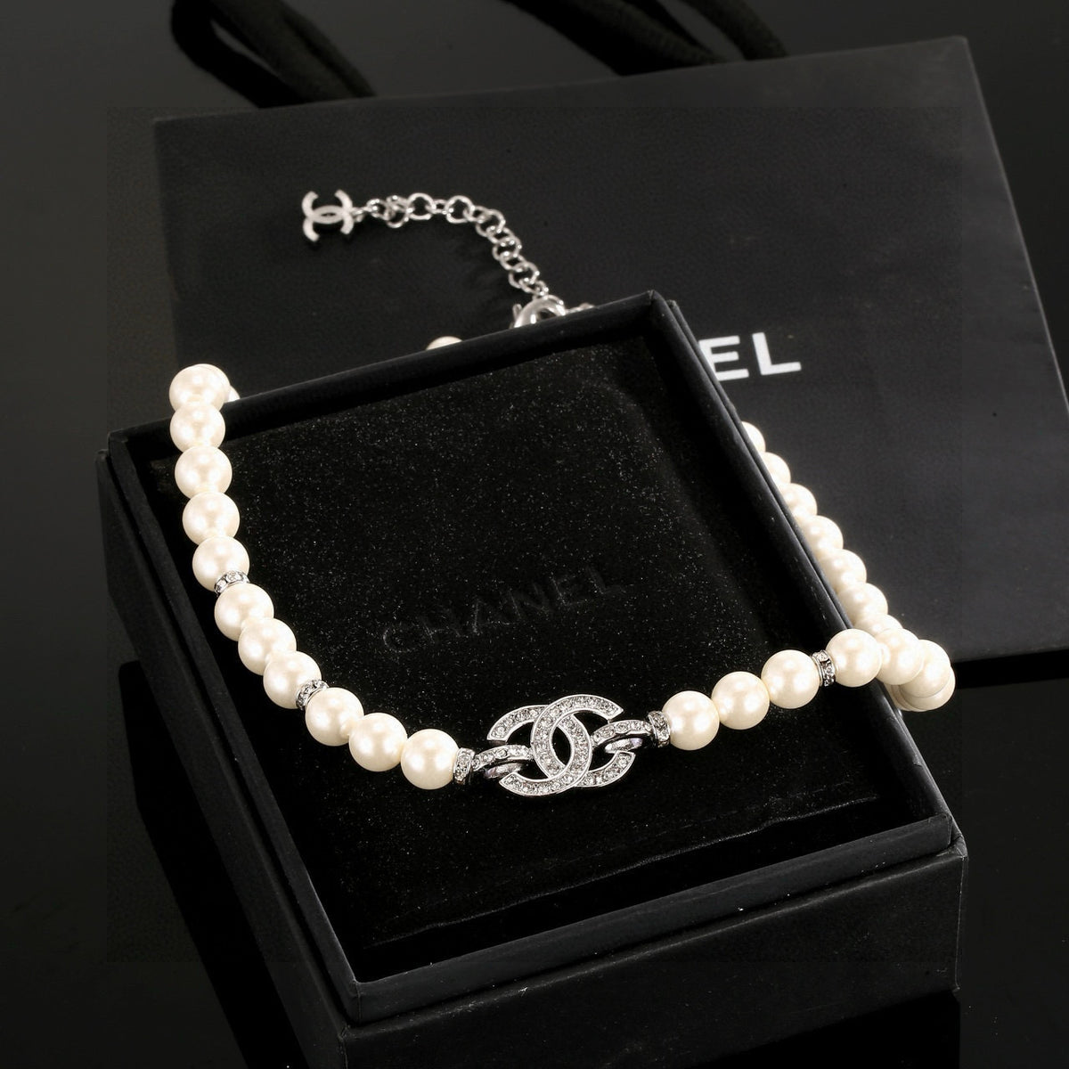 CHANEL Pearl Crystal Double-C Necklace
