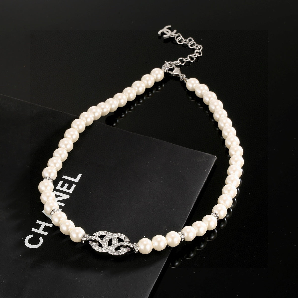 CHANEL Pearl Crystal Double-C Necklace