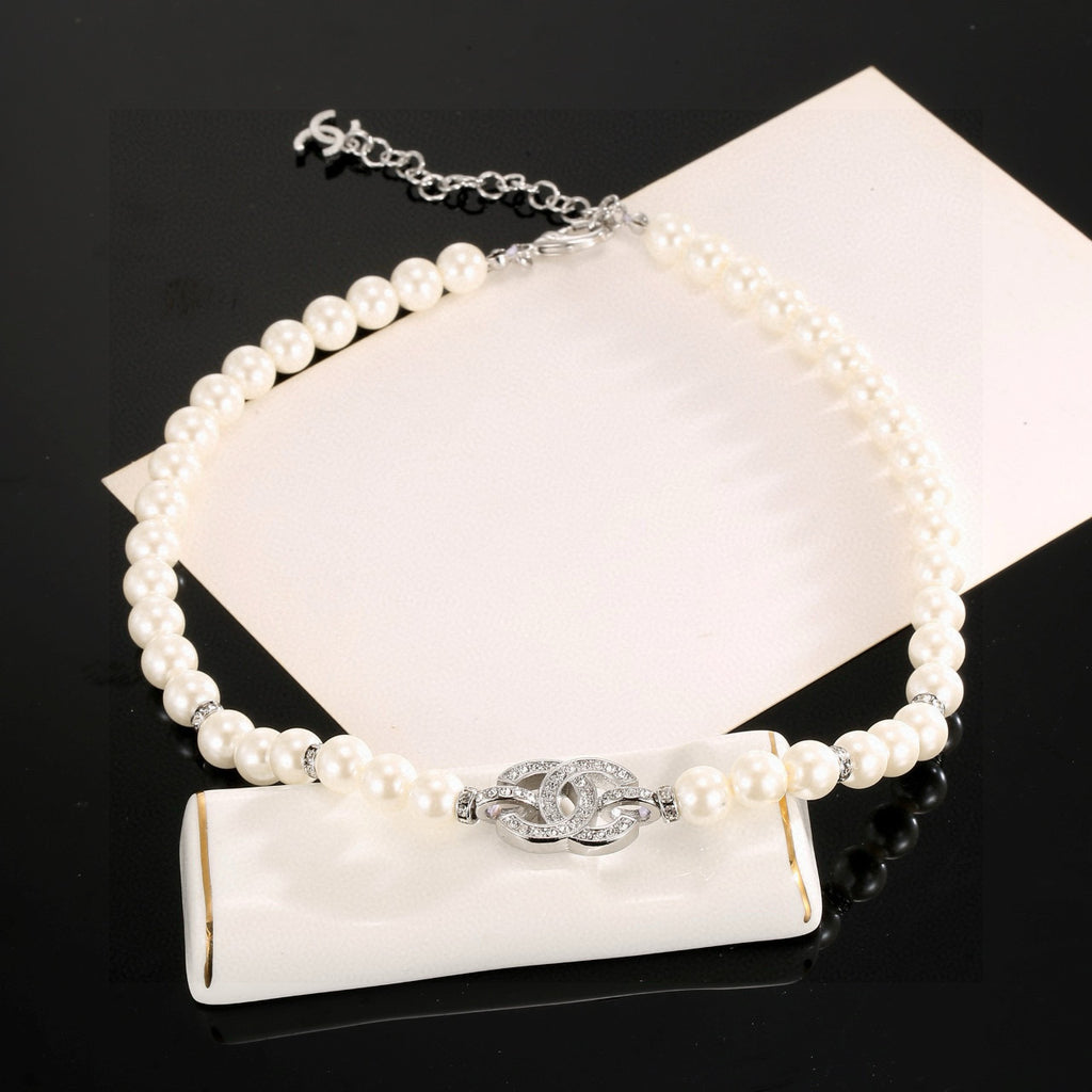CHANEL Pearl Crystal Double-C Necklace