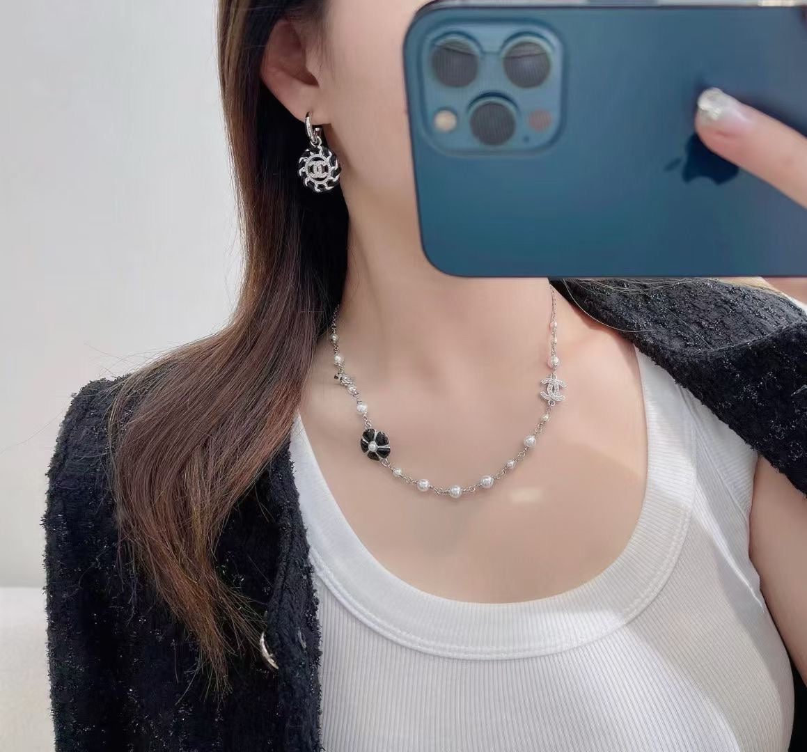 CHANEL Pearl Crystal Enamel Necklace