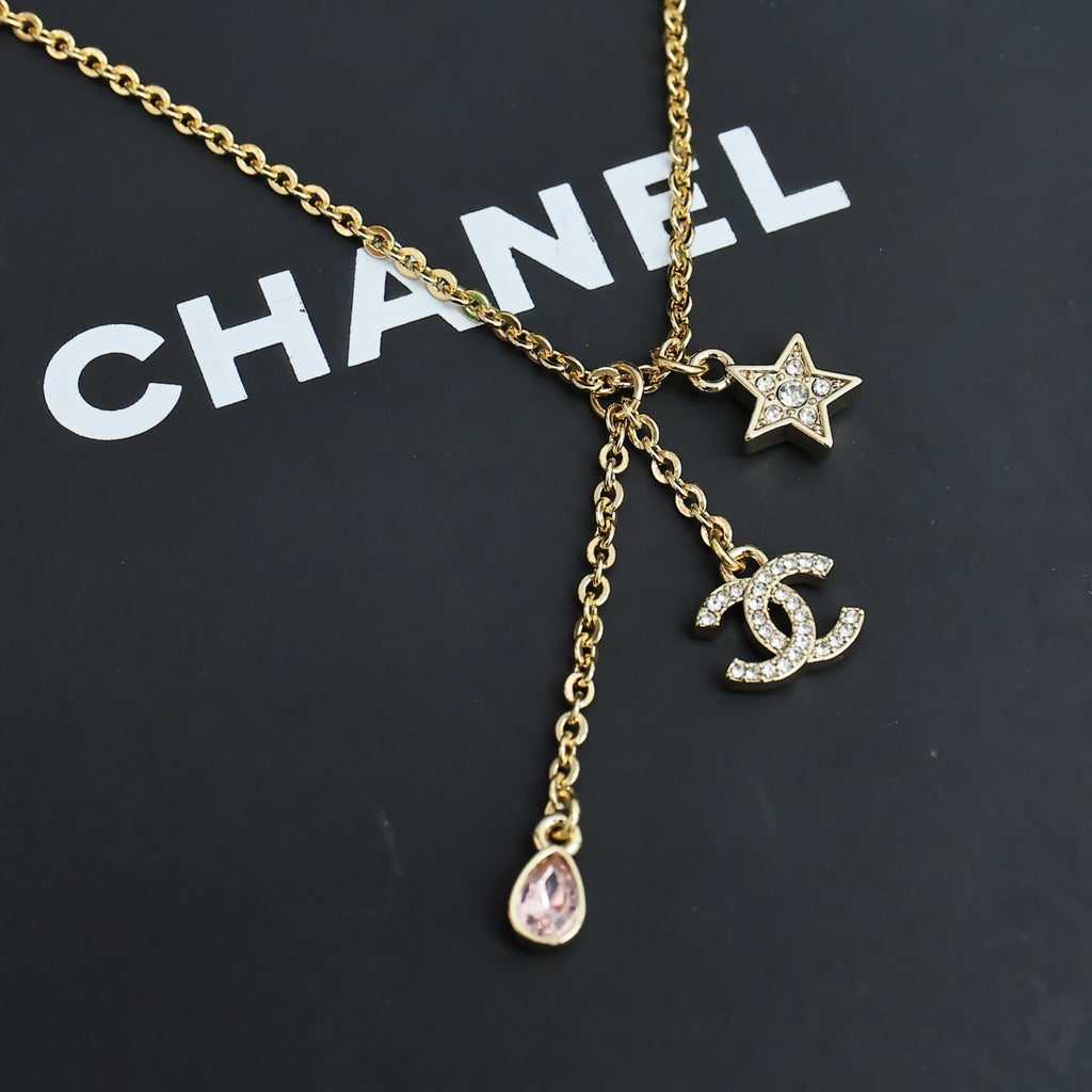 CHANEL Crystal Double-C Pendant Necklace
