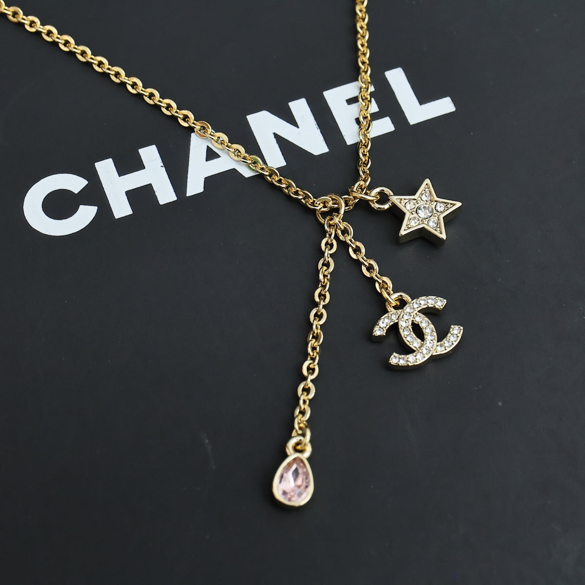 CHANEL Crystal Double-C Pendant Necklace