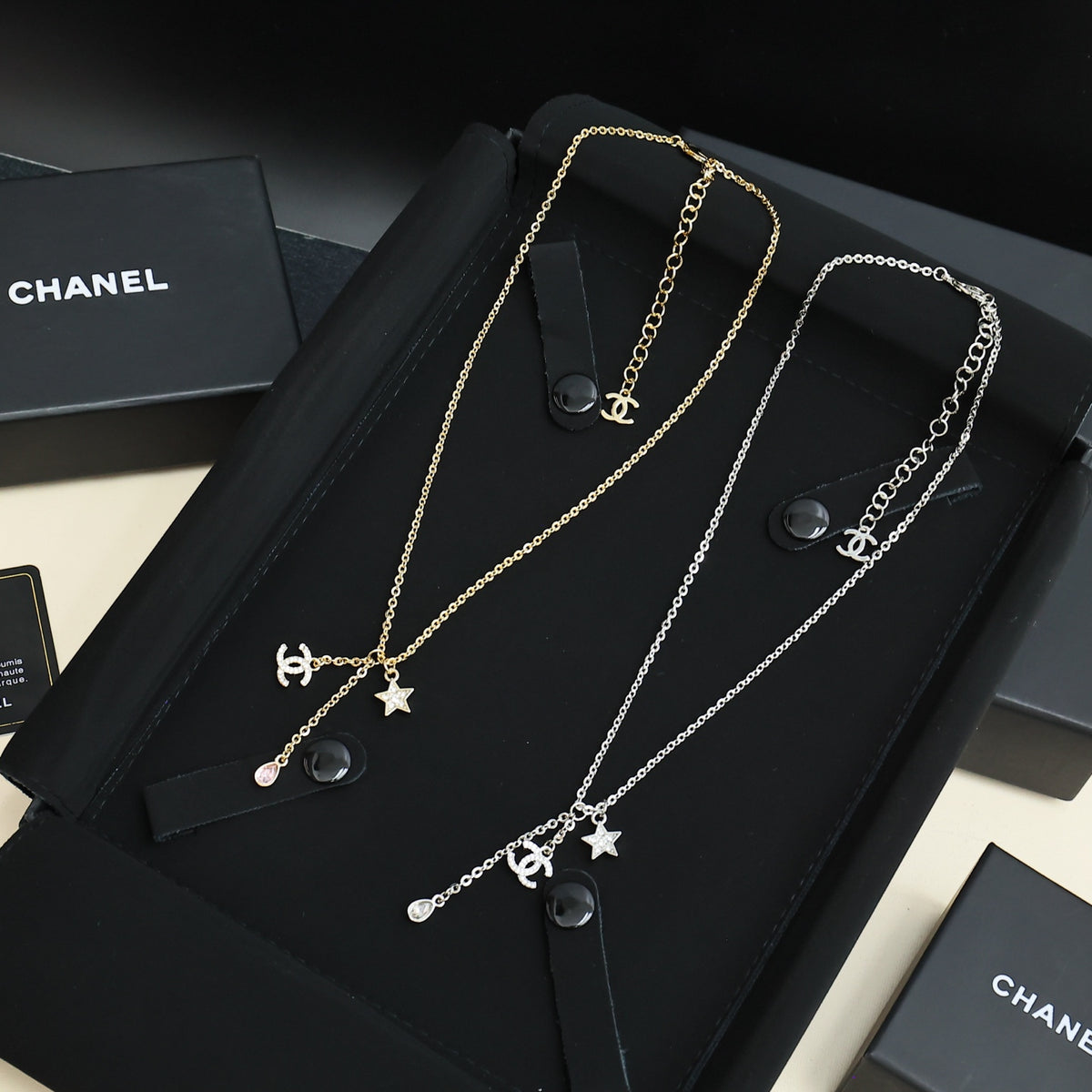 CHANEL Crystal Double-C Pendant Necklace