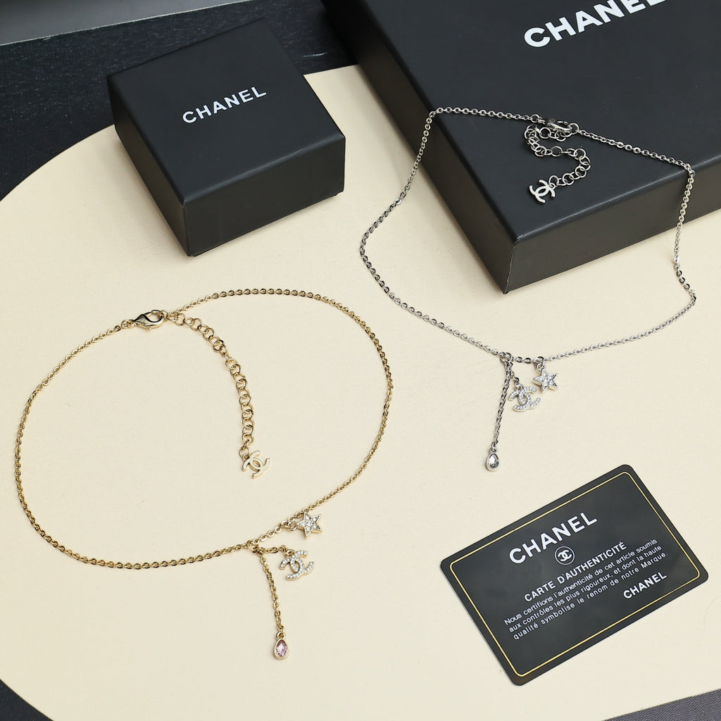 CHANEL Crystal Double-C Pendant Necklace