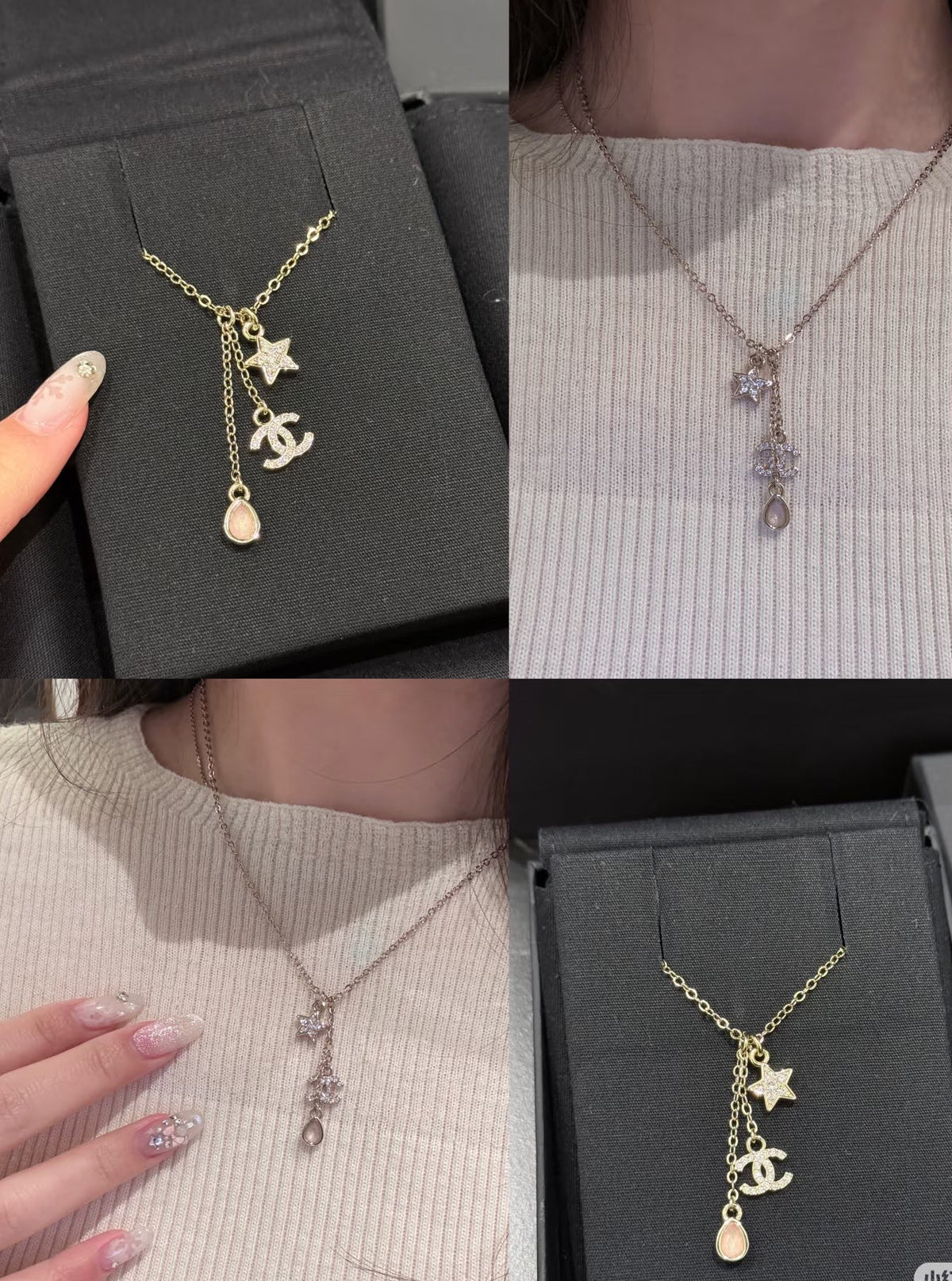 CHANEL Crystal Double-C Pendant Necklace