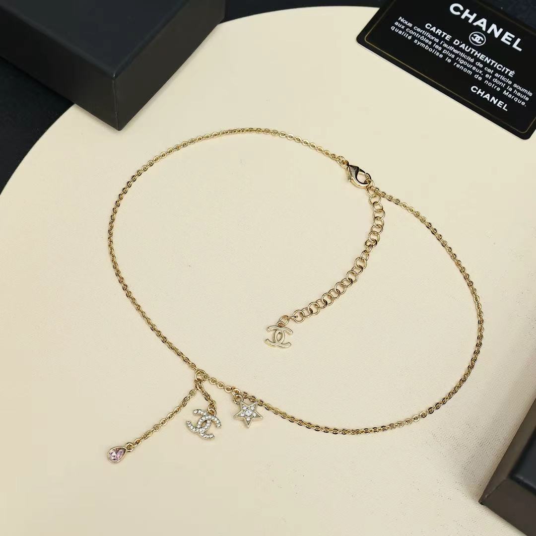 CHANEL Crystal Double-C Pendant Necklace