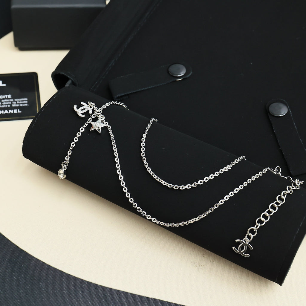 CHANEL Crystal Double-C Pendant Necklace