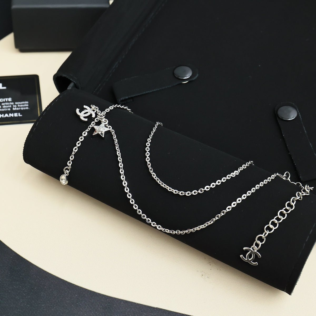 CHANEL Crystal Double-C Pendant Necklace