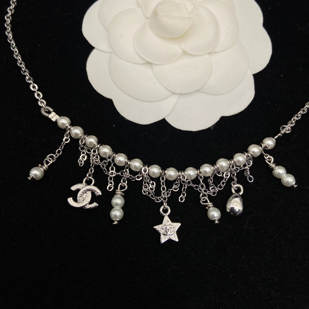 Pearl Crystal Double-C Necklace