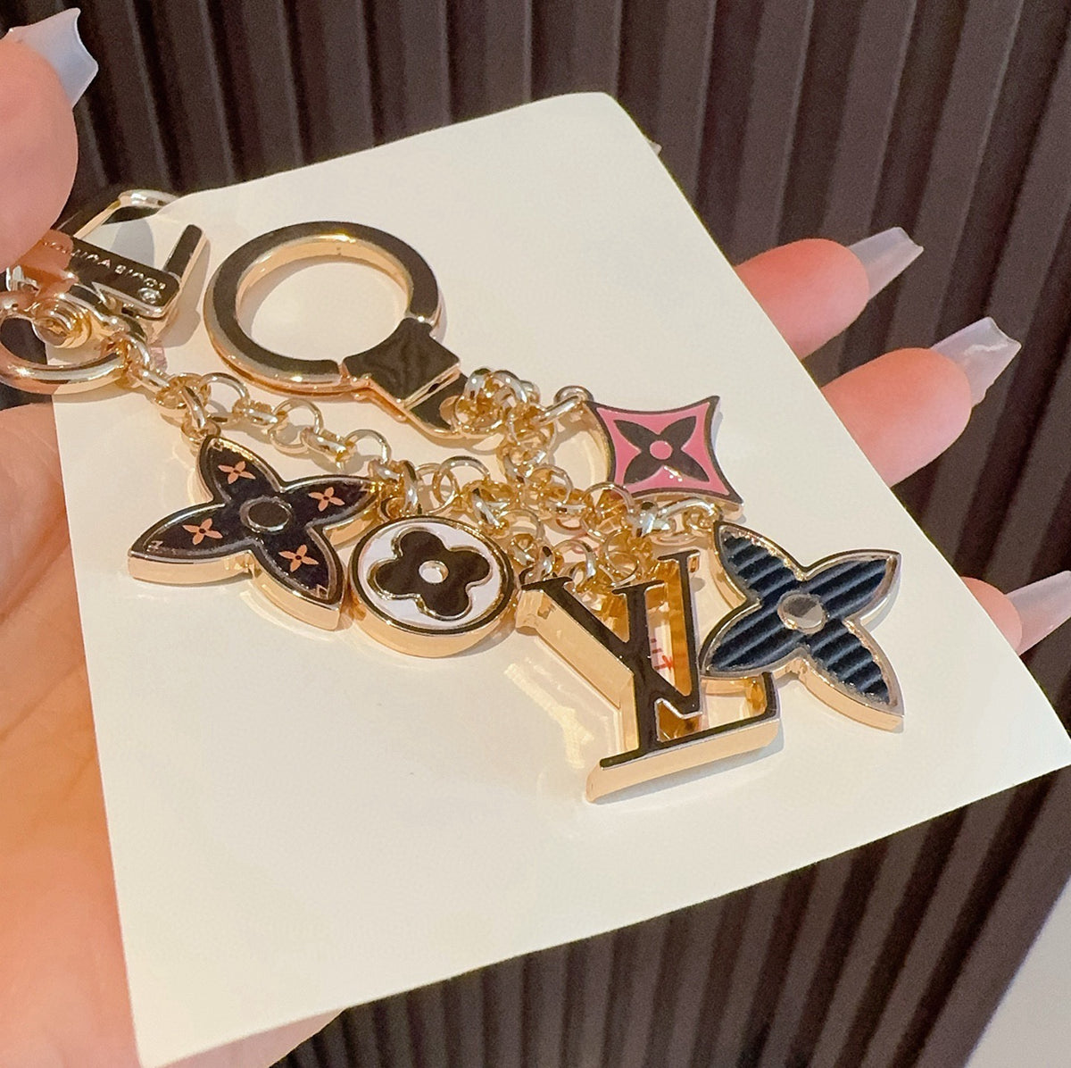 LOUIS VUITTON Canvas Flower Bag Charm Keychain