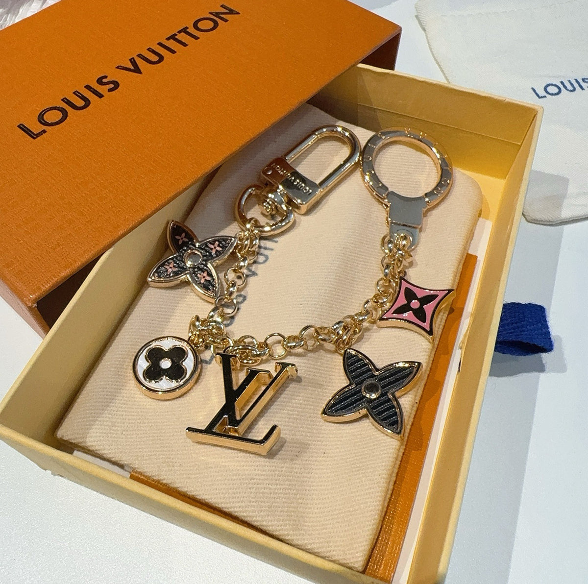 LOUIS VUITTON Canvas Flower Bag Charm Keychain