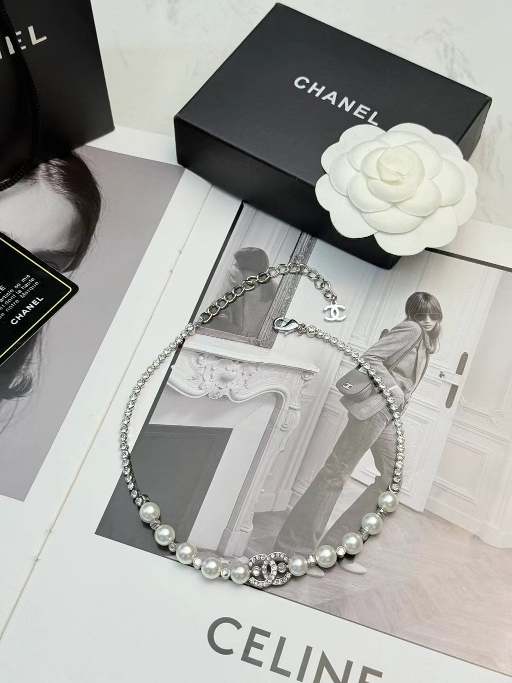 CHANEL Pearl Crystal Double-C Necklace