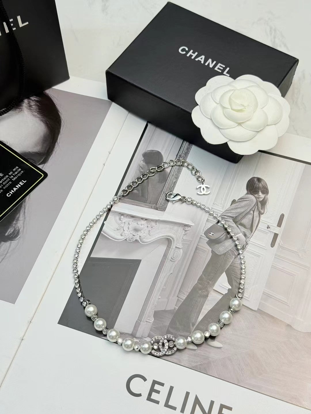 CHANEL Pearl Crystal Double-C Necklace