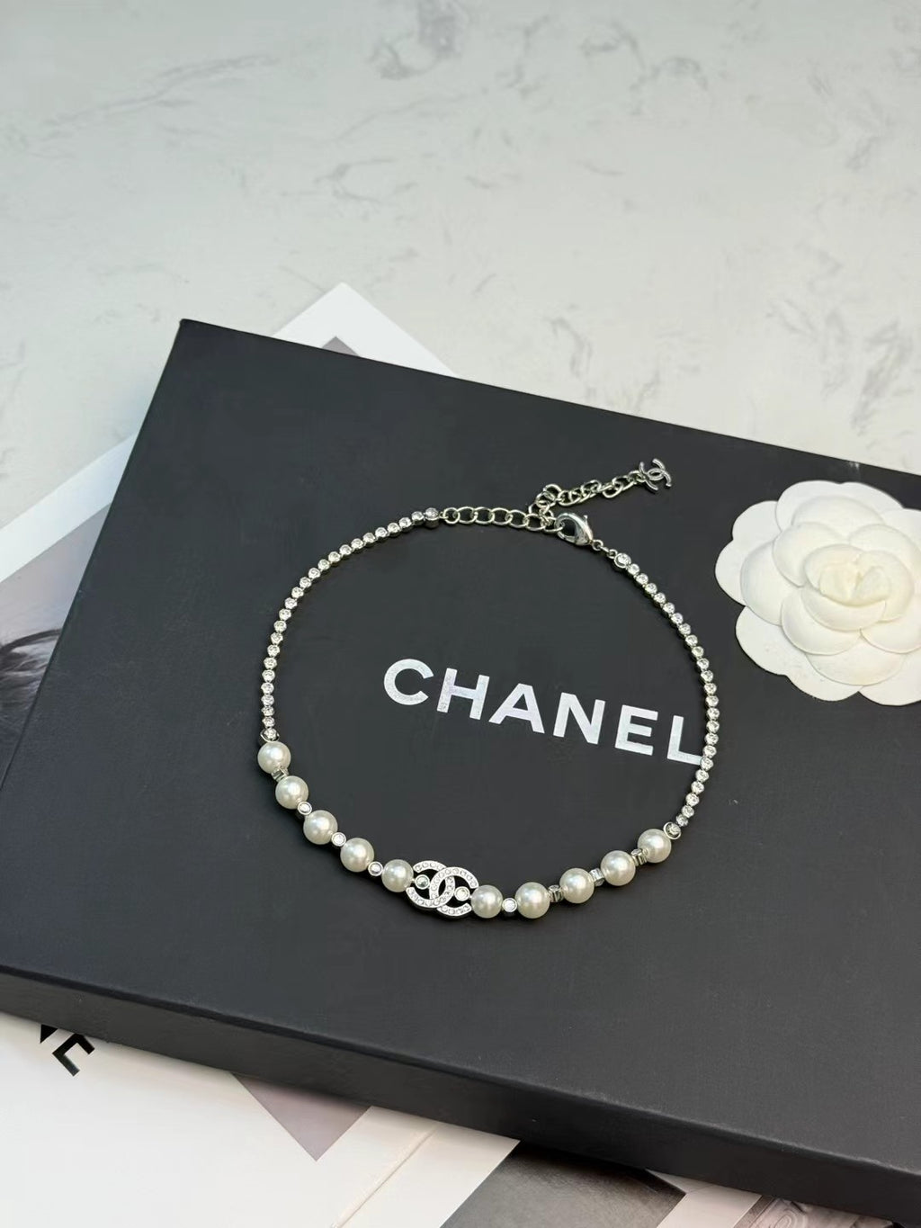 CHANEL Pearl Crystal Double-C Necklace