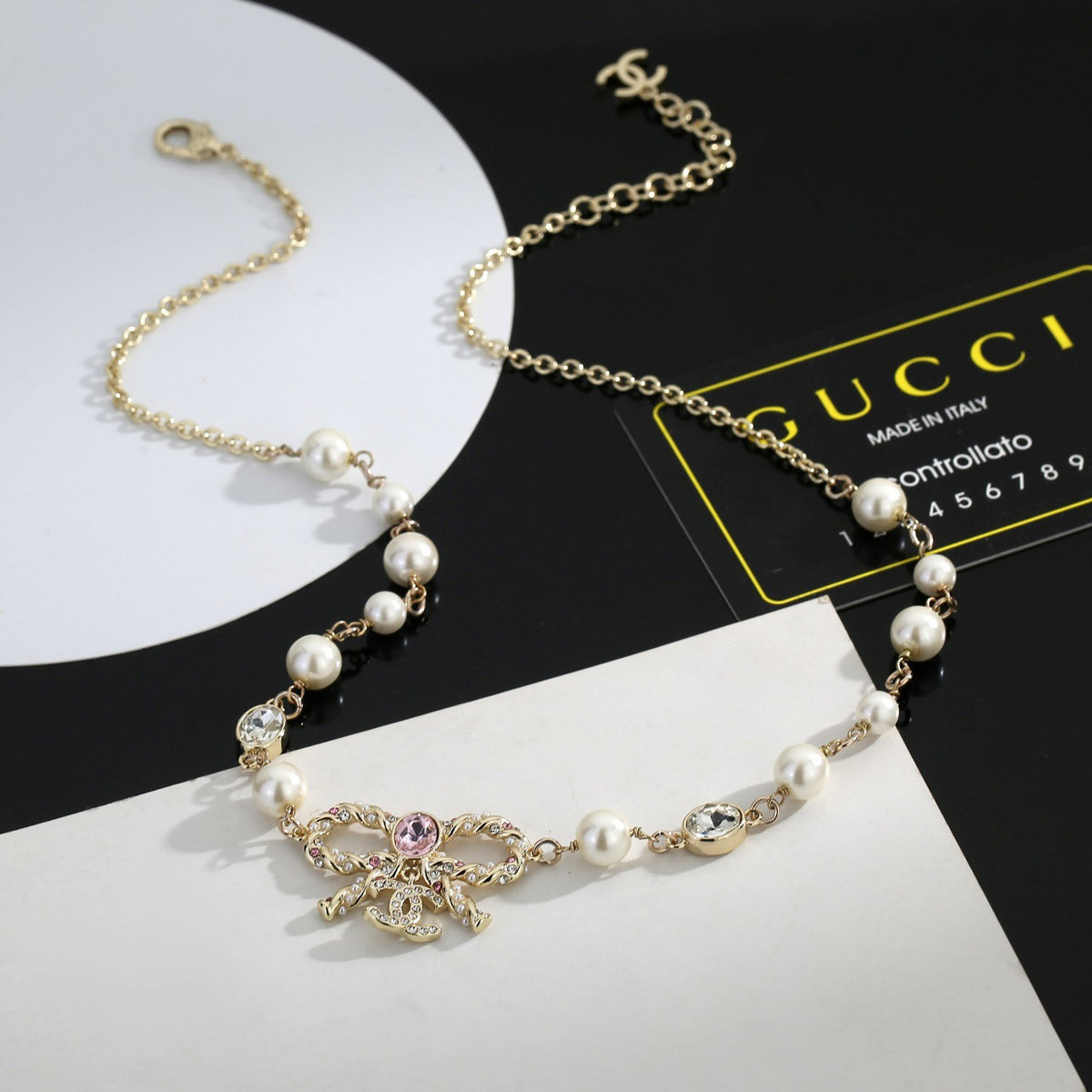 CHANEL Pearl Bow Long Necklace