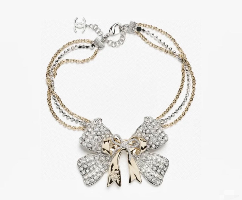 CHANEL Crystal Bow Necklace