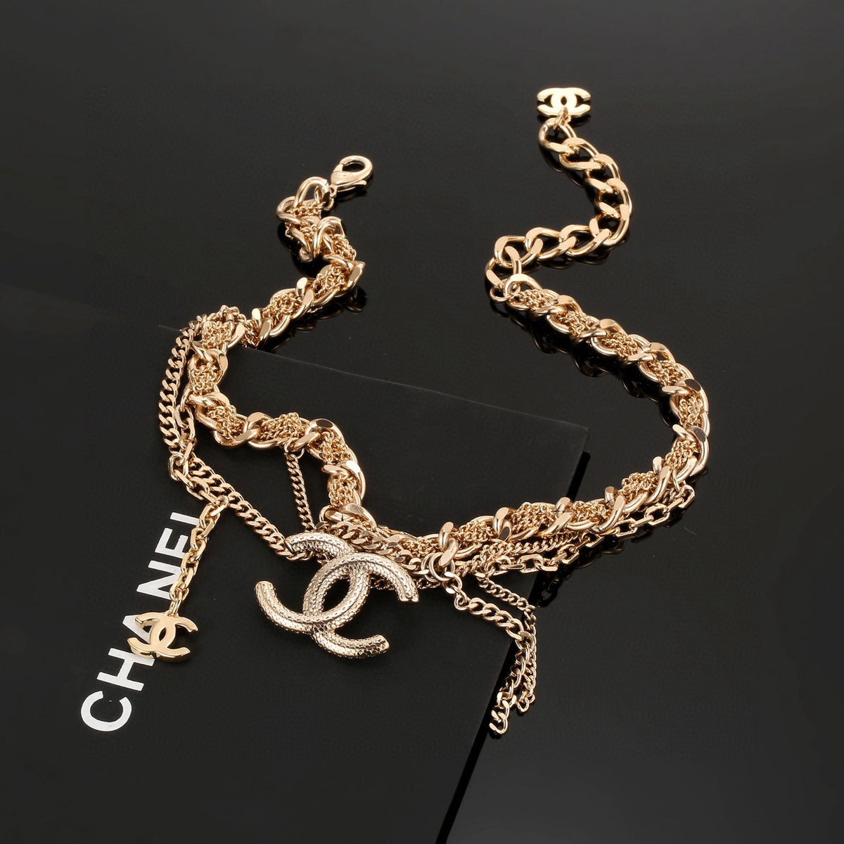 CHANEL Crystal Double-C Layered Necklace