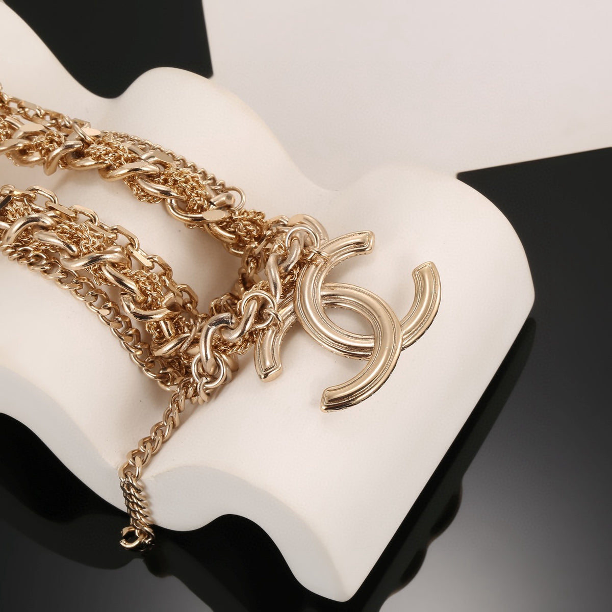 CHANEL Crystal Double-C Layered Necklace