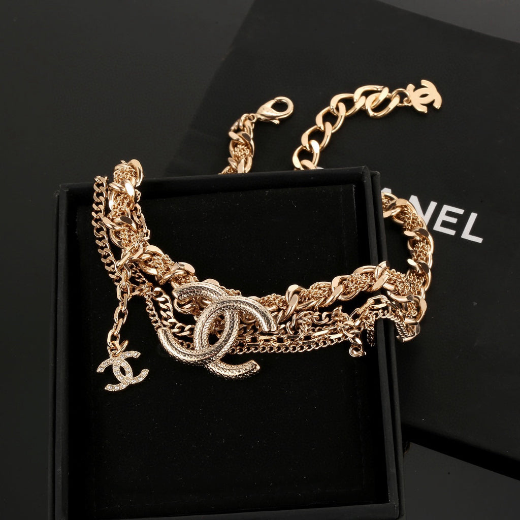 CHANEL Crystal Double-C Layered Necklace