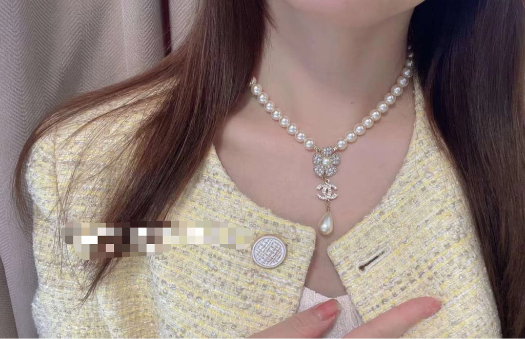 CHANEL Pearl Double-C Camellia Long Necklace