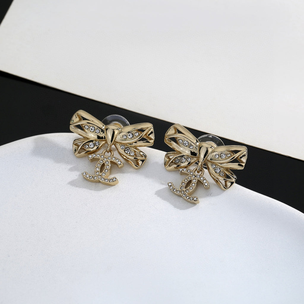 CHANEL Double-C Bow Earrings