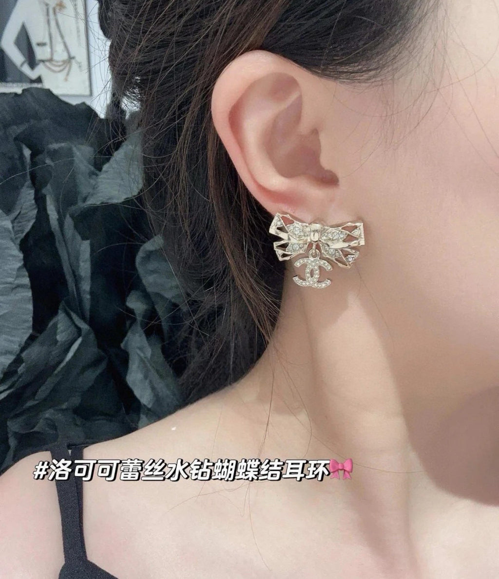 CHANEL Double-C Bow Earrings