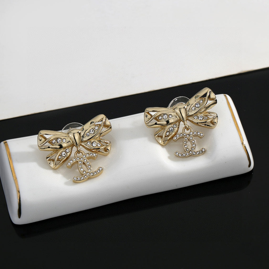 CHANEL Double-C Bow Earrings