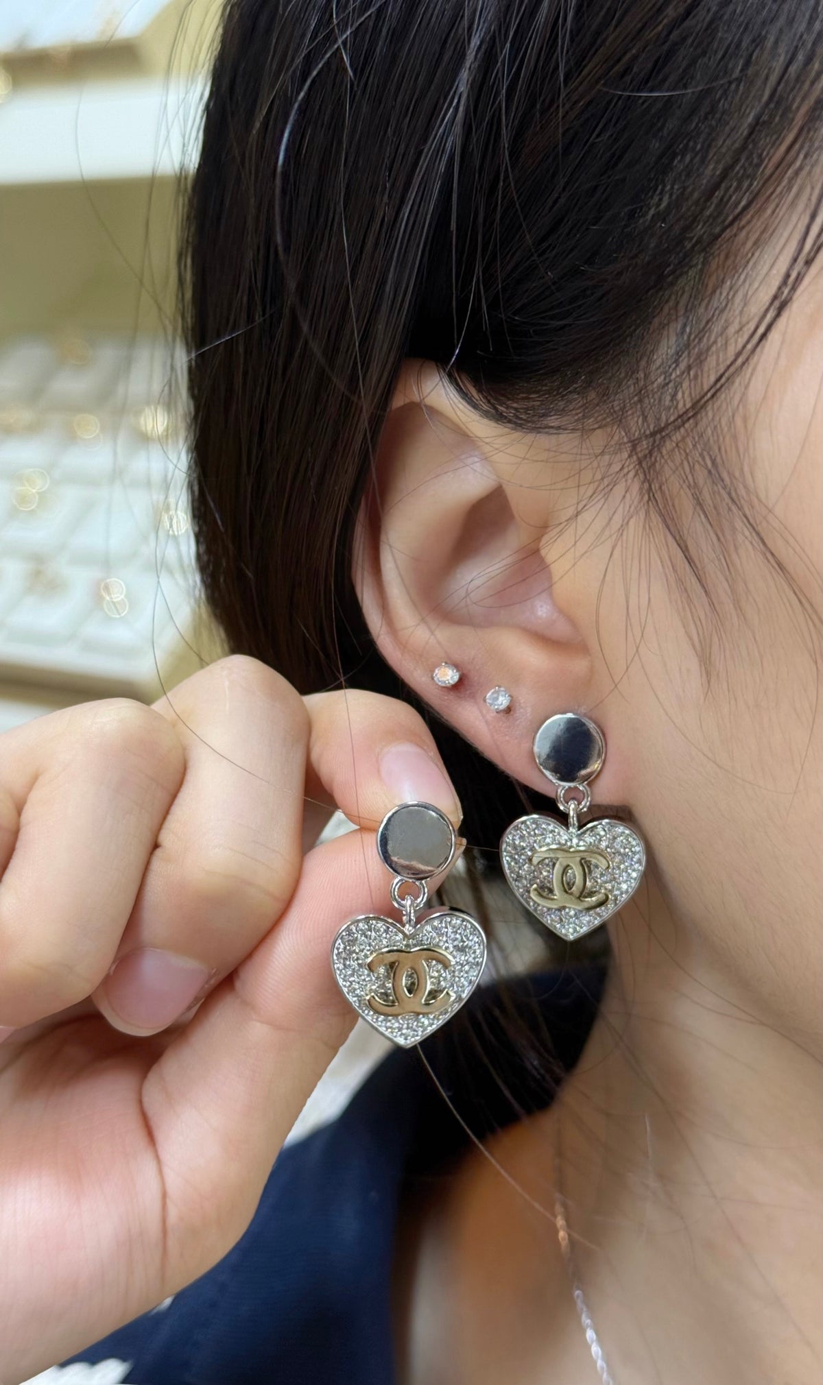 CHANEL Crystal Double-C Vintage Earrings