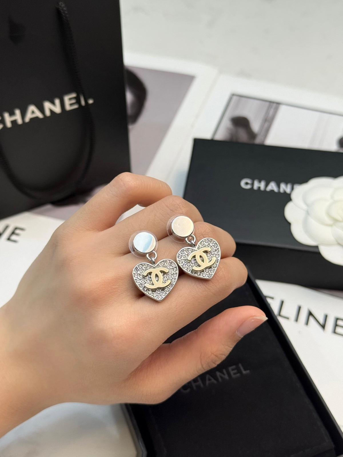 CHANEL Crystal Double-C Vintage Earrings