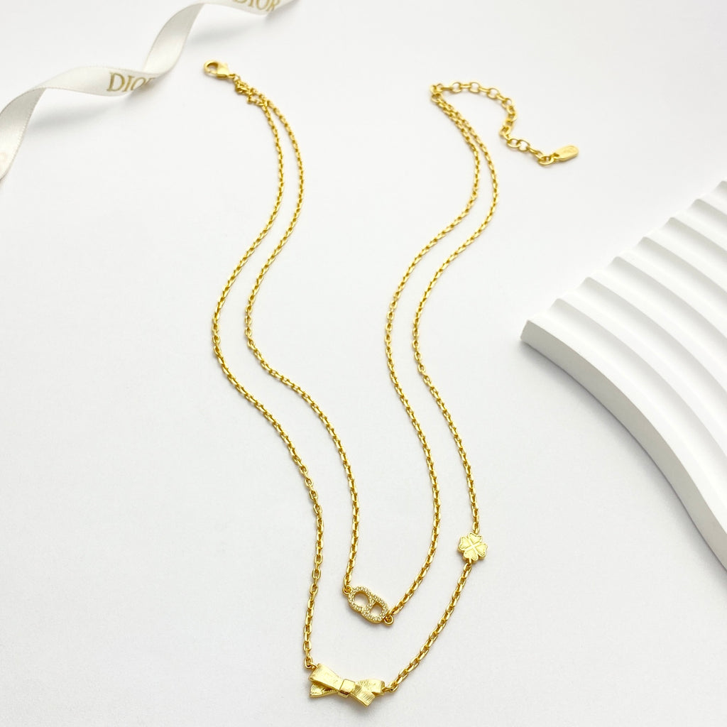 DIOR P75 Crystal Four-Leaf Clover Bow Necklace