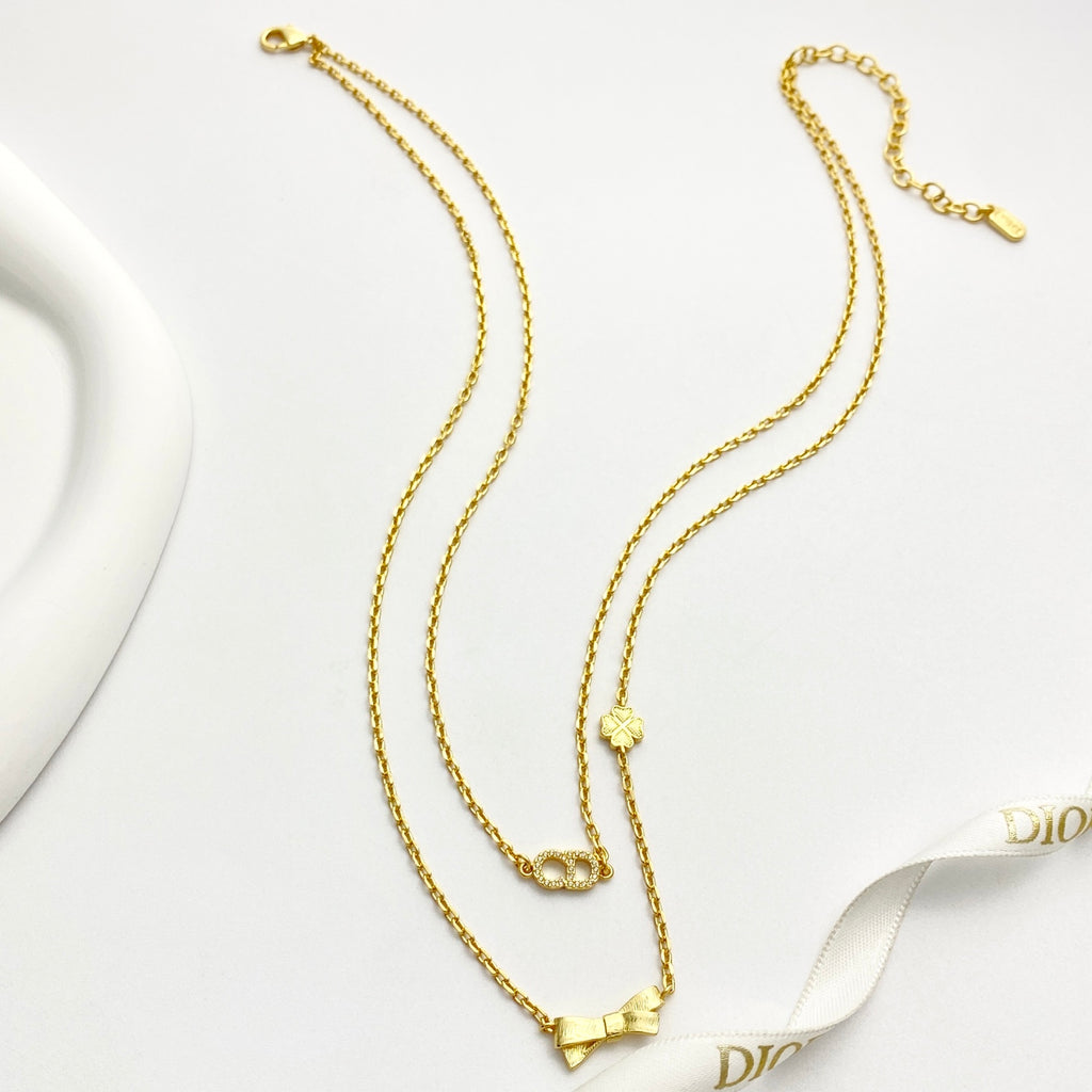 DIOR P75 Crystal Four-Leaf Clover Bow Necklace