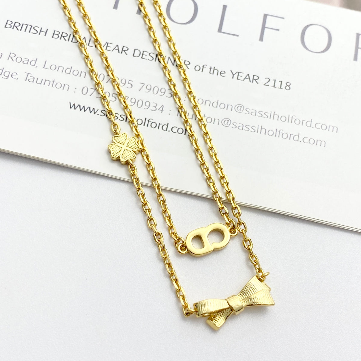DIOR P75 Crystal Four-Leaf Clover Bow Necklace
