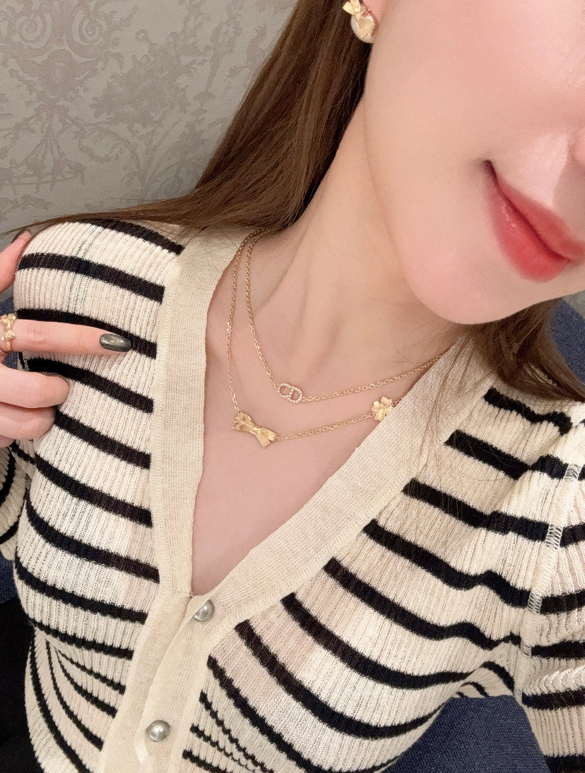 DIOR P75 Crystal Four-Leaf Clover Bow Necklace