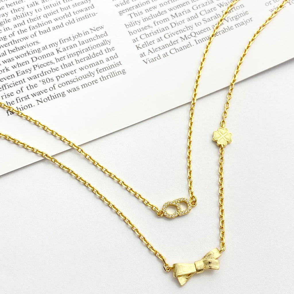 DIOR P75 Crystal Four-Leaf Clover Bow Necklace