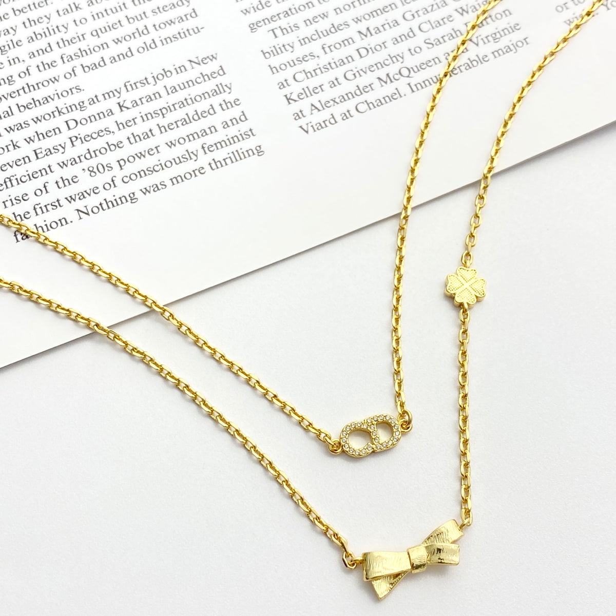 DIOR P75 Crystal Four-Leaf Clover Bow Necklace