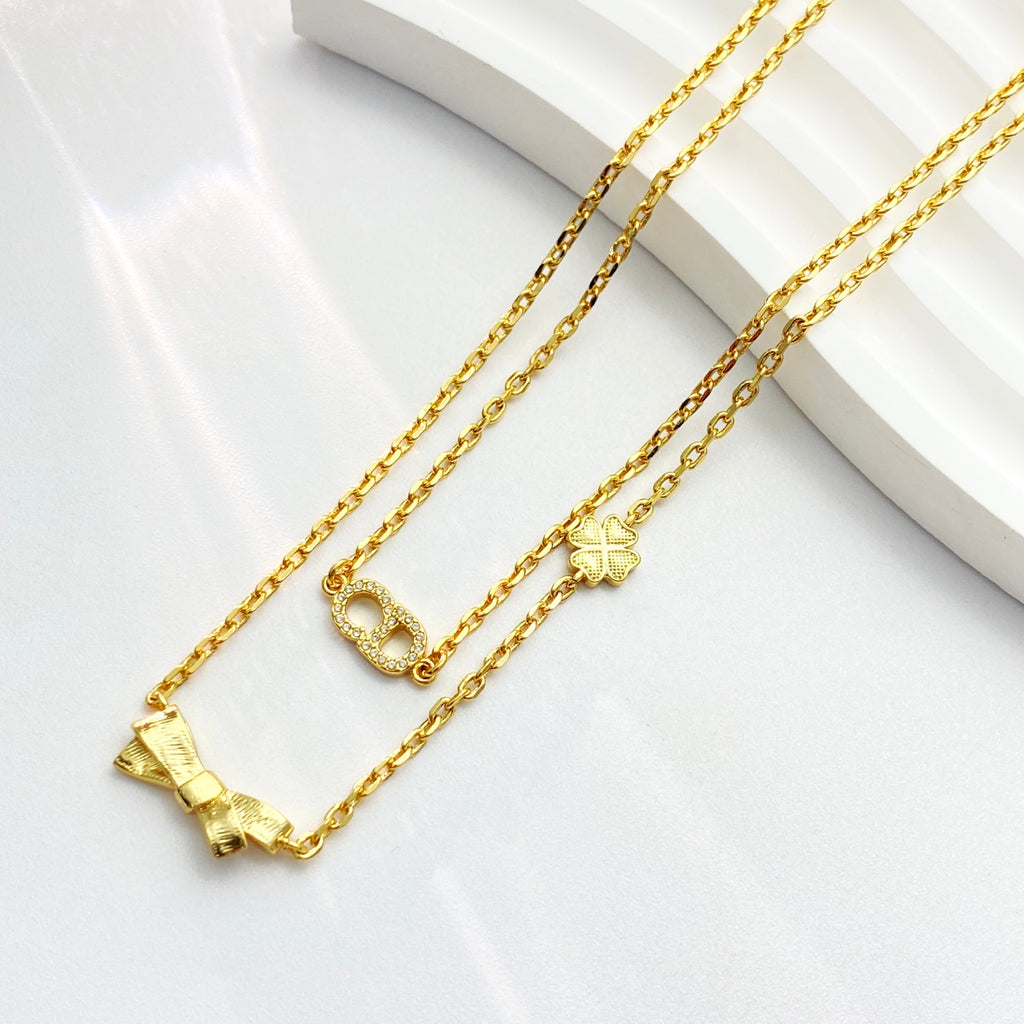 DIOR P75 Crystal Four-Leaf Clover Bow Necklace