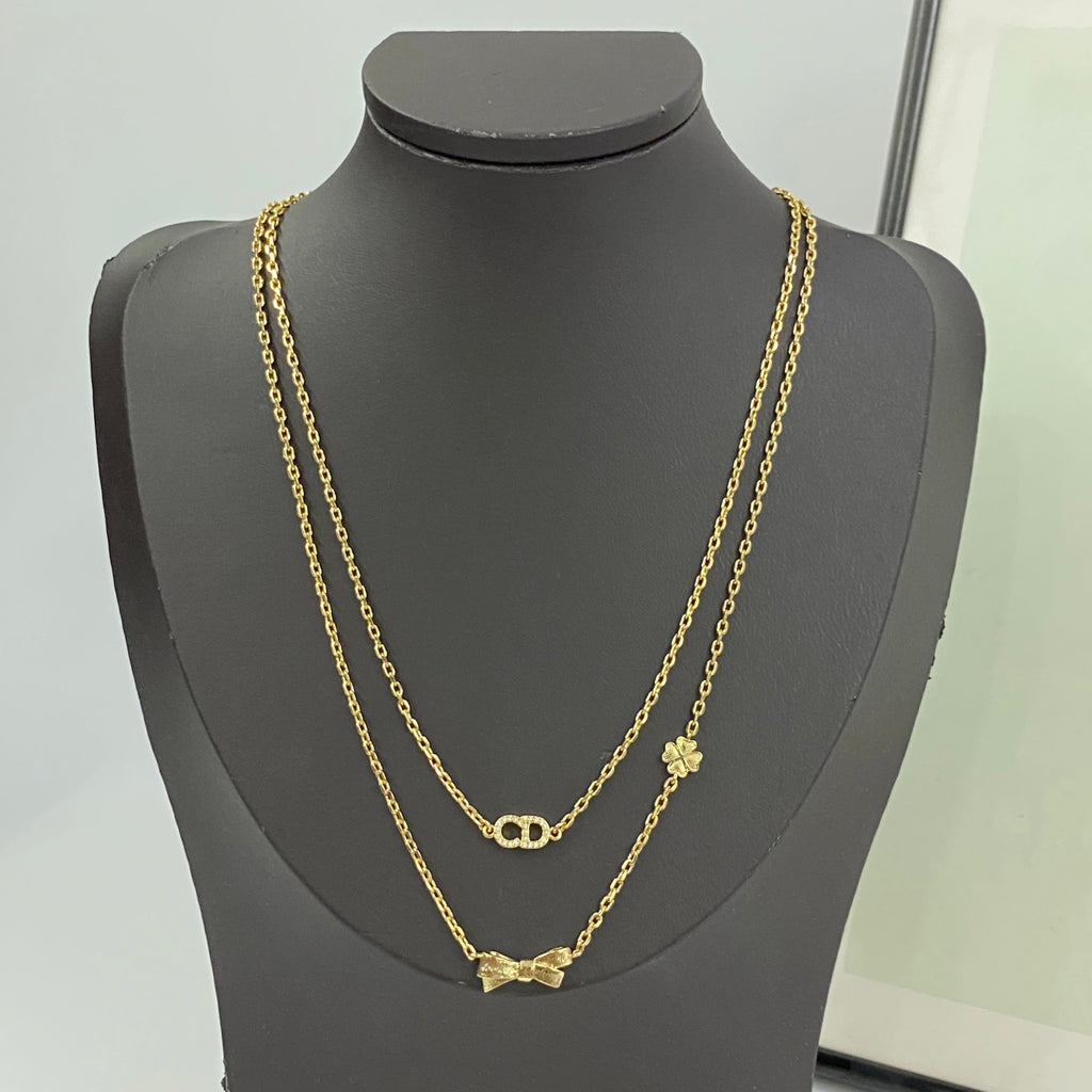 DIOR P75 Crystal Four-Leaf Clover Bow Necklace