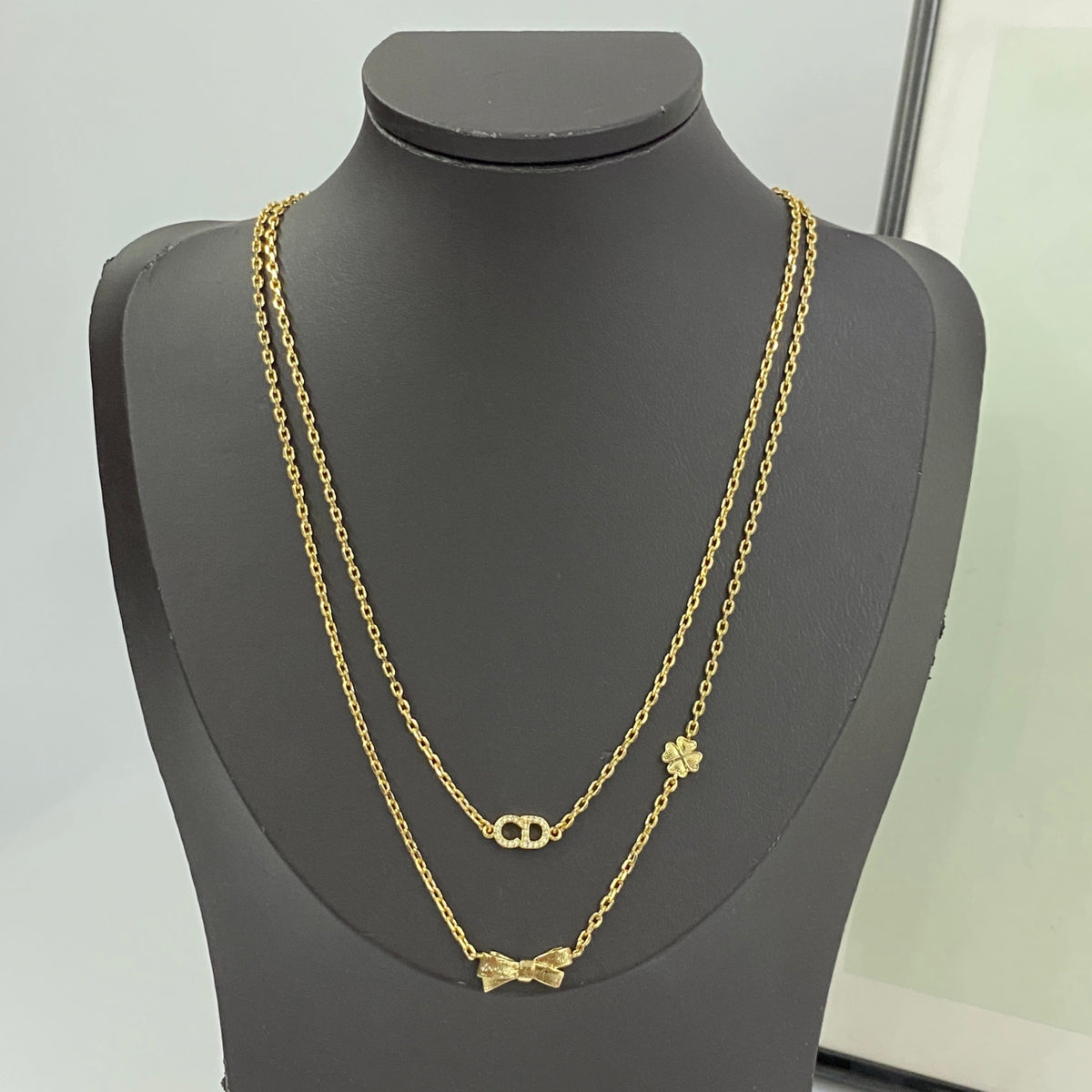 DIOR P75 Crystal Four-Leaf Clover Bow Necklace