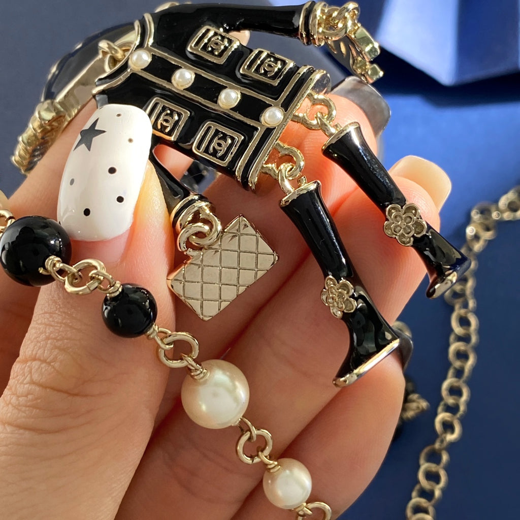 CHANEL P120 Pearl Double-C Camellia Long Necklace