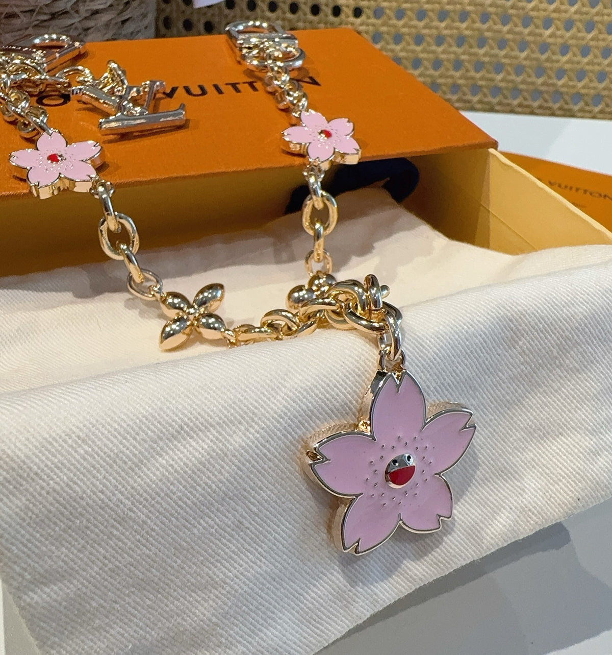 LOUIS VUITTON Canvas Cherry Blossom Bag Charm Keychain