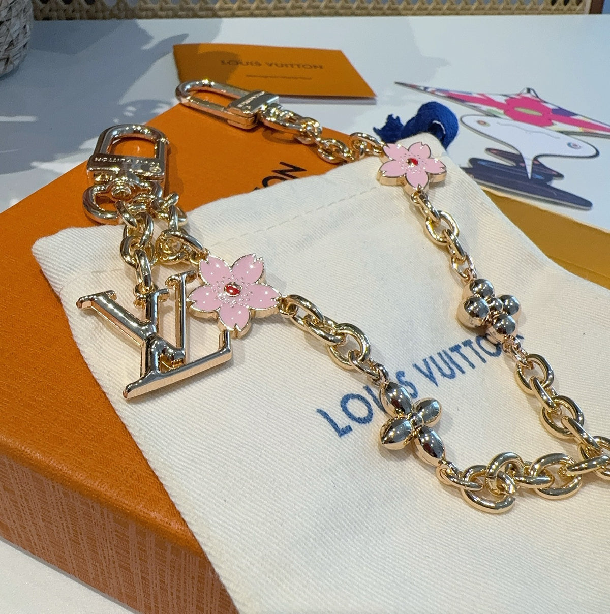 LOUIS VUITTON Canvas Cherry Blossom Bag Charm Keychain
