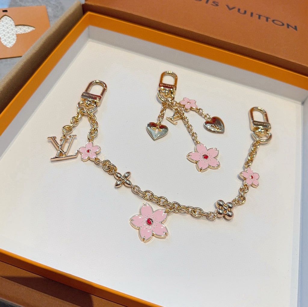LOUIS VUITTON Canvas Cherry Blossom Bag Charm Keychain