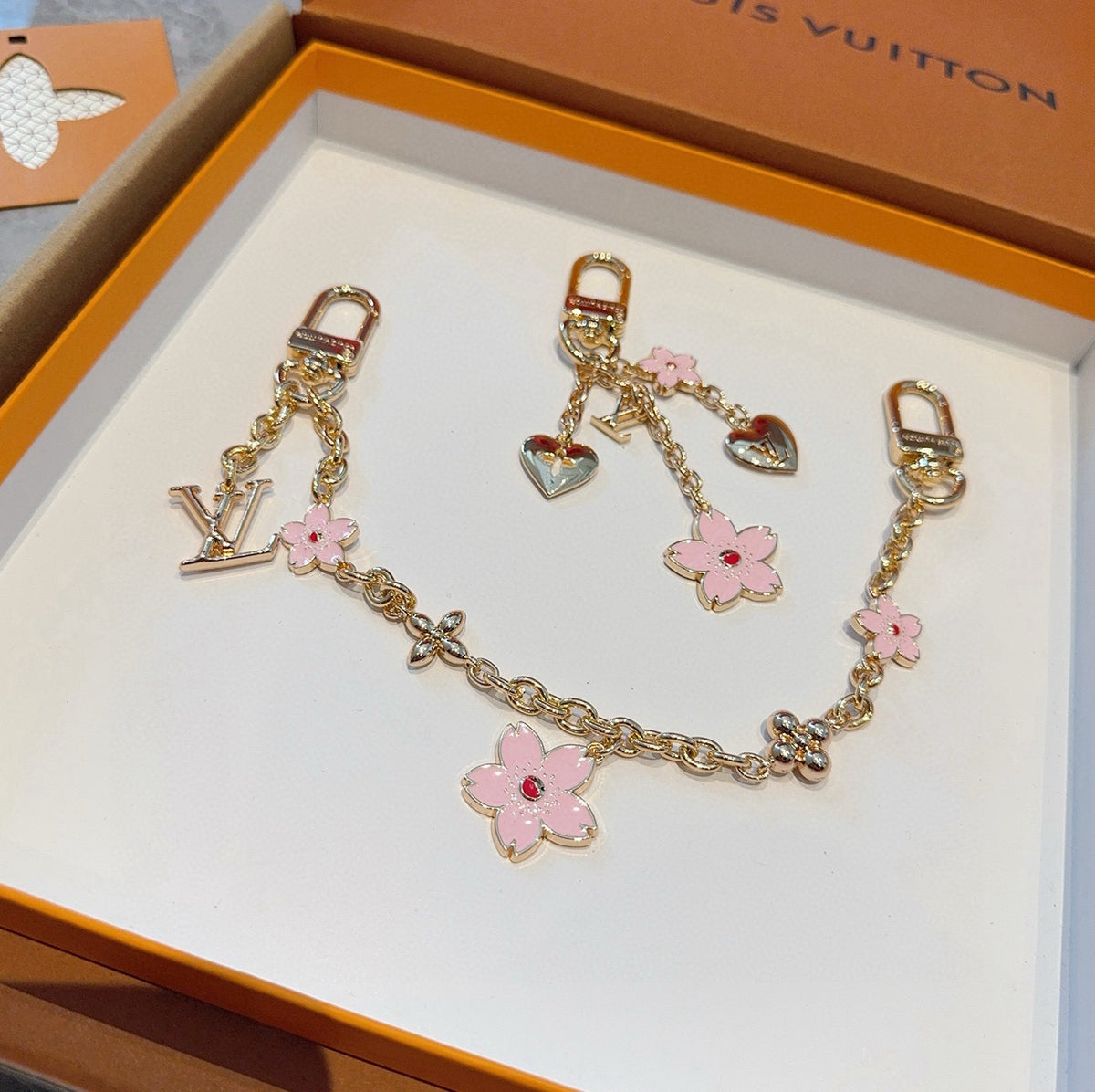 LOUIS VUITTON Canvas Cherry Blossom Bag Charm Keychain