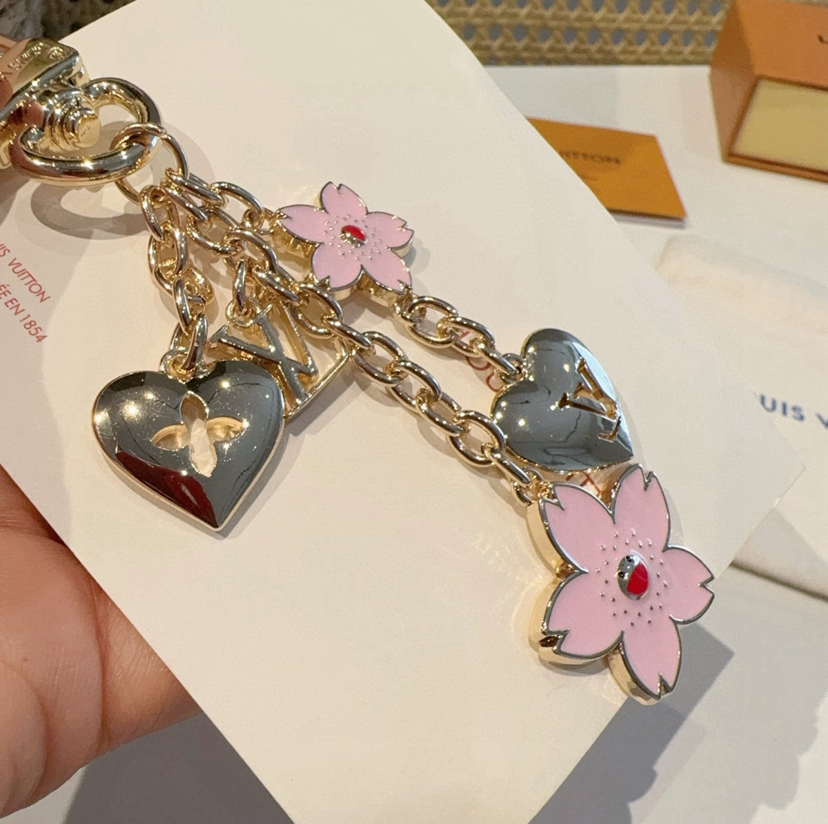 LOUIS VUITTON Canvas Cherry Blossom Bag Charm Keychain