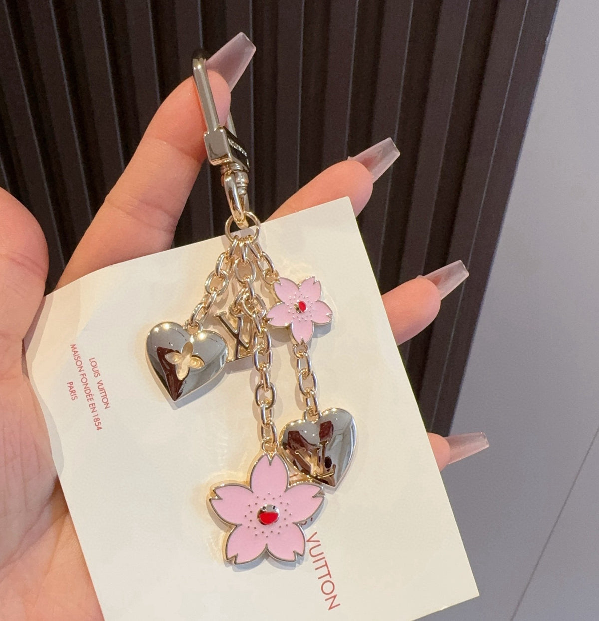 LOUIS VUITTON Canvas Cherry Blossom Bag Charm Keychain