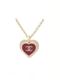 CHANEL Enamel Gold-Tone Vintage Heart Necklace