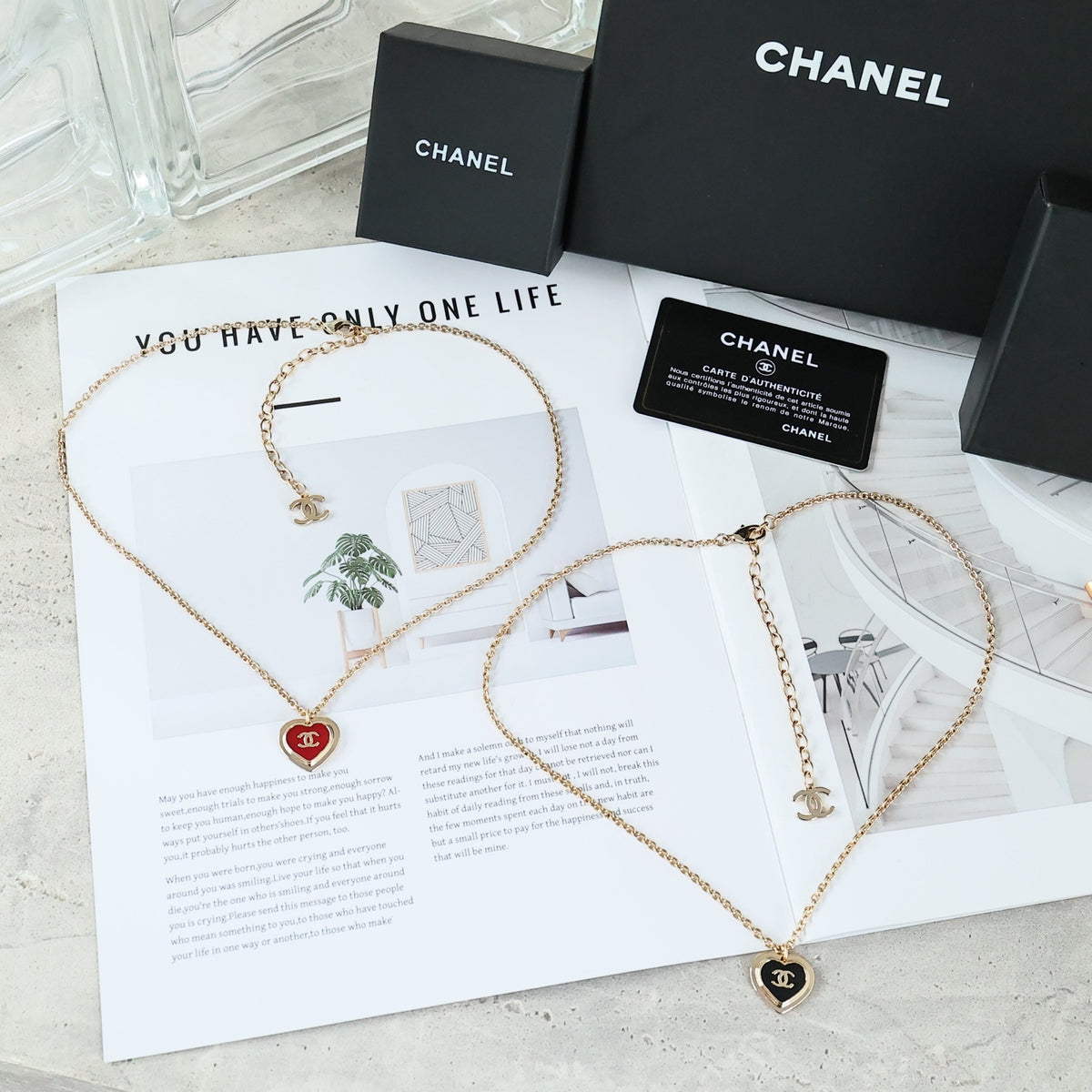 CHANEL Enamel Gold-Tone Vintage Heart Necklace